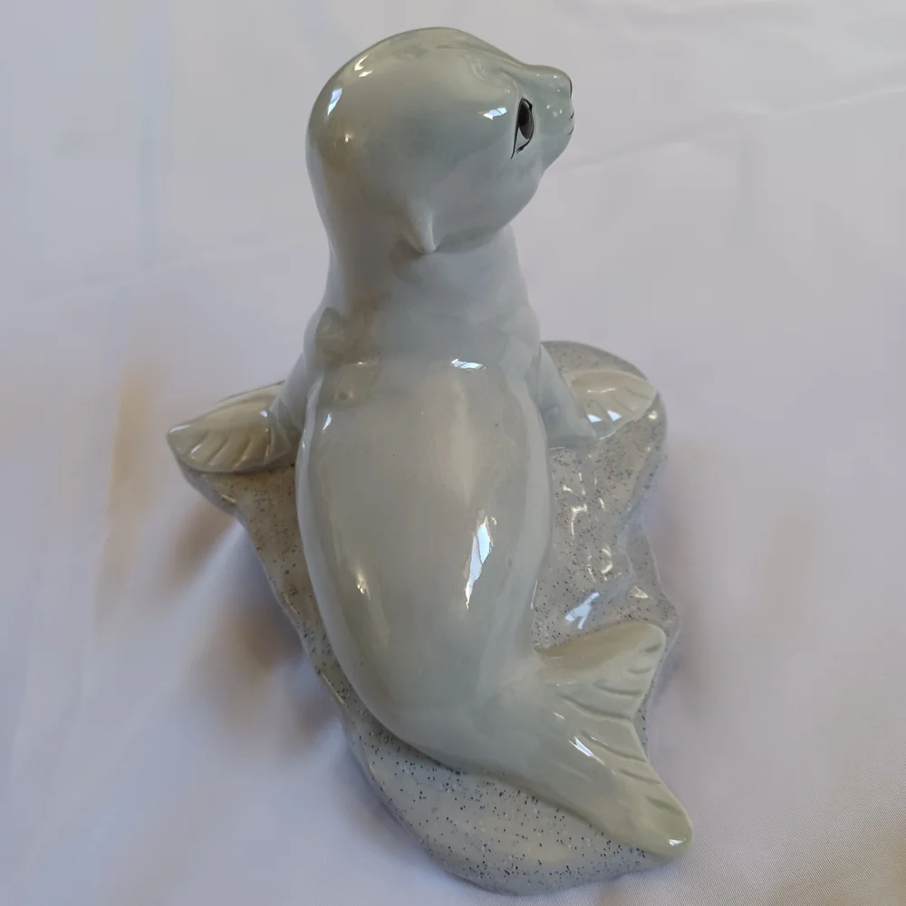 Seal Figurine Porcelain Ceramic Glazed Ocean Arctic Animals White Blue Gray